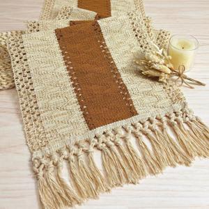 Fexia Boho Macrame Table Runner - 72 Inches Long, Brown, Farmhouse Style with Tassels for Parties, Weddings, Rustic Decor (Caramel)