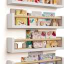 Nursery Book Shelves - 4 Pack, Wall Book Shelves for Bedroom Kids, Kids Wall Book Shelf, Book Shelf for Kid Rooms, Toddler, Baby, Play Room, Nursery Decor (16.5 Inches, White Wood)