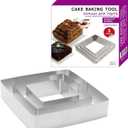 Cake molds, 4/6/8-inch square cake molds, 3 sets of rectangular cookie knife sets, stainless steel cookie knives, used for cooking crispy cookies, eggs, pastry mousse desserts (silver - square)