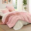 Bedsure Twin Comforter Set - 5 Pieces Pink Twin Bedding Set for All Seasons, Boho Contrasting Design Bed in a Bag with Comforter, Sheets, Pillowcase & Sham (14 - Light Pink/Ivory)