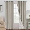 H.VERSAILTEX Linen Blackout Curtains 108 Inches Long 100% Absolutely Blackout Thermal Insulated Textured Linen Look Curtain Draperies Anti-Rust Grommet, Energy Saving with White Liner, 2 Panels