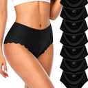 High Waisted Seamless Underwear for Women No Show Panties Sexy Cheeky Bikini Scalloped Edge Breathable Briefs 7 Pack (XX-Large)
