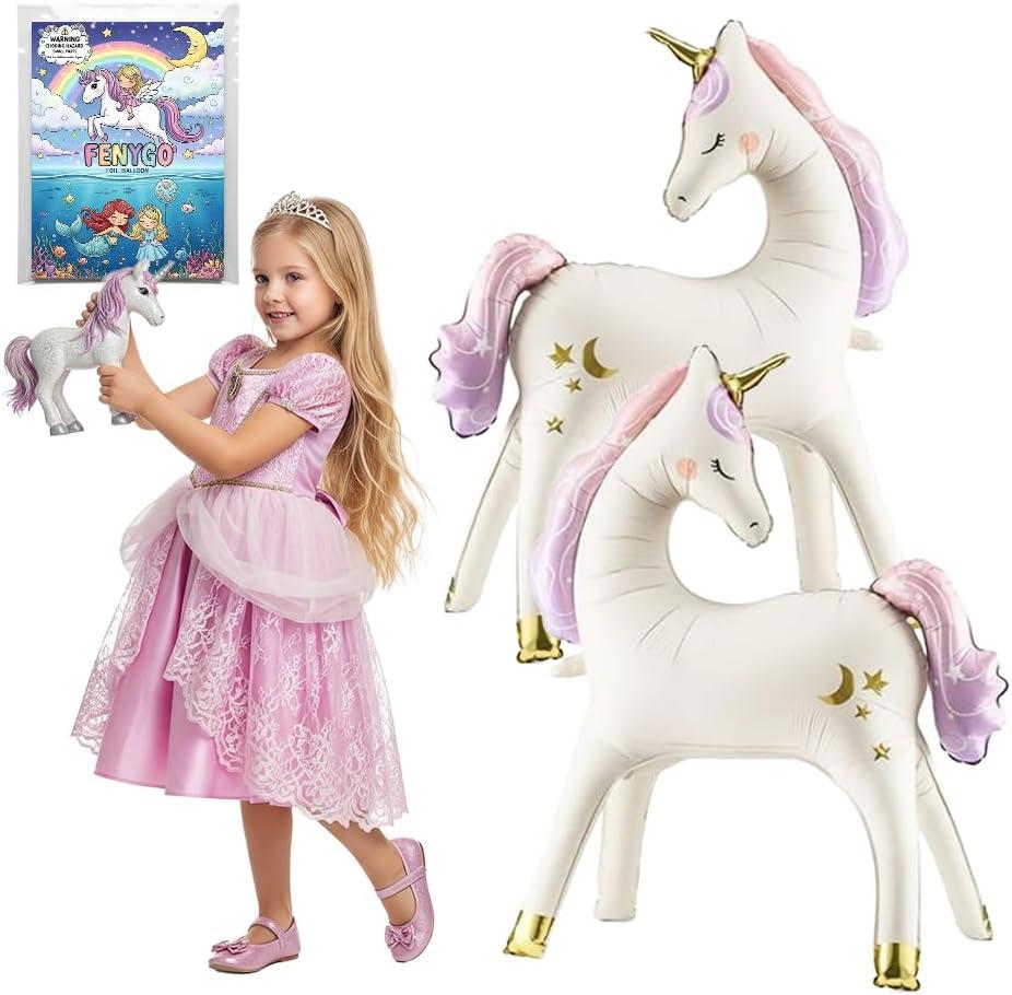 Unicorn Balloon Pack (2pcs) – 2 x 38" Giant Standing Unicorn Foil Balloon – Birthday Party Supplies, Backdrop Decorations