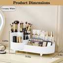 Rotating Vanity Organizer with Brush Holder, Large Spinning Makeup Skincare & Cosmetic Organizer, Countertop Perfume & Lotions Display Case (White)