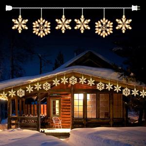 Minetom Snowflake Christmas String Lights with 6 Drops - 9ft 100 Mini Bulb Icicle Lights with Hooks, Plug-in Connectable Hanging Lights for Christmas Home Indoor Outdoor Wedding Holiday Dcor