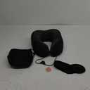 MLVOC Travel Pillow 100% Pure Memory Foam Neck Pillow, Comfortable & Breathable Cover, Machine Washable, Airplane Travel Kit with 3D Contoured Eye Masks, Earplugs, and Luxury Bag, Standard (Black)