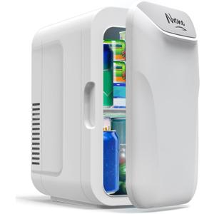 NXONE White Mini Fridge,8 Can/6 Liter Small Refrigerator,110VAC/ 12V DC Portable Thermoelectric Cooler and Warmer Freezer Skincare Desk Little Tiny fridge for Cosmetics,Foods, Bedroom,Dorm,Office,Car
