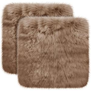 Drydiet 2 Pcs Natural Sheepskin for Bed Sores and Skin Imitation Wool Medical Sheepskins with Non-Slip Back for Pain Relief and Discomfort, Wool Seat Pad, 17 in x 17 in (Square,Coffee Color)