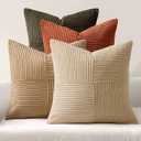 MIULEE Rust-Olive Green Decorative Throw Pillow Covers 16x16 Inch Set of 3 Boho Color-Clash Cushion Cases Farmhouse Pillow Cases Corduroy Striped Fall Home Decor for Couch Sofa Living Room Bed