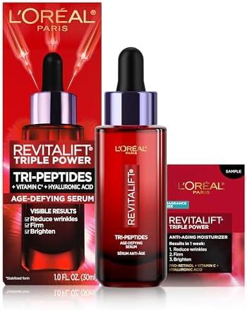L'Oreal Paris Revitalift Triple Power Age-Defying Face Serum, Anti Aging Serum with 3 in 1 Benefits, Reduces Wrinkles, Firms and Brightens Skin, Includes Sample