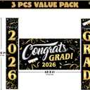 JOYIN 3 Pcs Graduation Decorations Class of 2026, Large Graduation Banners Set, Gold & Black Congrats Grad Party Backdrop and Banner Hanging Porch Supplies for College Graduation Indoor/Outdoor Decor