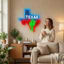 Texas Map Neon Signs for Wall Decor, Cactus LED Lights Signs Suitable for Bedroom Man Cave Bar Pub, Dimmable Art Wall Decorative Light Bar Sign