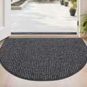 BEQHAUSE Dirt Trapper Door Mat 24" x 36" Half Circle Non-Slip Washable Doormats Entrance Rugs Absorbent Welcome Low Profile Floor Mats for Front Back Door and Entryway, Charcoal