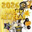 New Year Decorations 2026 Kit, Happy New Years Eve Party Supplies 2026, 2026 New Years Decoration Set with 2026 Foil Balloons Happy New Year Banner Foil Balloons, Fringe Curtains for NYE Decor