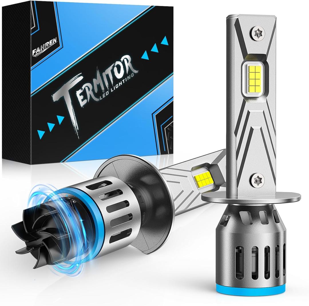 FAHREN 2025 Upgrade & Brightest 60000LM H1 Bulbs,1000% Brighter 6500K Cool White H1 fog bulbs,1:1 Mini Size, No Adapter Non-Polarity Plug and Play, Pack of 2
