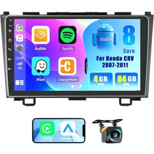 4G/WiFi - 8 Core 4+64G Inefala for Honda CRV 2007-2011 Android 15 Car Stereo with Wireless Carplay & Android Auto, 9" Touchscreen with GPS BT5.0 FM/AM/RDS Radio EQ/DSP SWC Backup Camera Mic