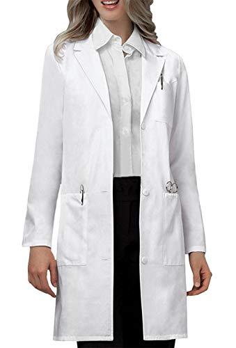 VOGRYE Women's Lab Coat Long Sleeve 3 Pocket Medical Coat with Button Wrinkle Resistant Professional for Doctor Nurse Small Stains