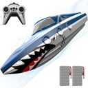 Shark RC Racing Boat for Kids & Adults,2.4GHz High Speed Remote Control Boat W/ Dual Battery 50 Min Runtime,Waterproof,Fast Remote Control Toy Gift Kids 8-12, Ideal for Pools & Lakes,Shining Blue