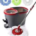 SIMPLI-MAGIC 360 Spin Mop and Bucket with Wringer  10,000 Spin Cycles  3 High-Absorbent Microfiber Replacement Heads  Mop and Bucket Set for All Types Floor Cleaning