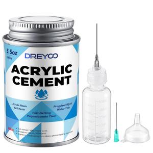 Dreyoo 5.5oz Acrylic Cement with Applicator Bottle, 2 Needle, 1 Needle Cleaning Tool and 1 Funnel, Clear Acrylic Glue for Plexiglass, Sheets, Precise Application, Repair Assembly of Display Cases