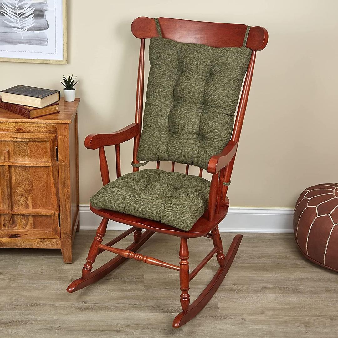 Klear Vu Omega Non-Slip Rocking Chair Cushion Set, Assembled in USA, Thick Padding & Tufted Design, Includes Seat Pad & Back Pillow with Ties, 17x17 Inches, 2-Piece Set, Tyson Green