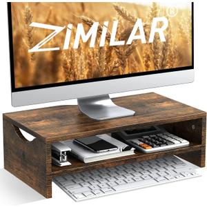 Zimilar Monitor Stand Riser, 2 Tiers Laptop Computer Monitor Riser for PC Screen, iMac, Desktop Wooden Screen Monitor Stand Riser with Storage for Home Office (Rust Brown)