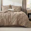 Bedsure Full Size Comforter Sets Khaki - Bed in a Bag Full Size Bedding Set 7 PCS, GentleSoft Pintuck Bed Set Gift for Family, All Season Down Alternative Comforter with Sheets, Pillowcases & Shams