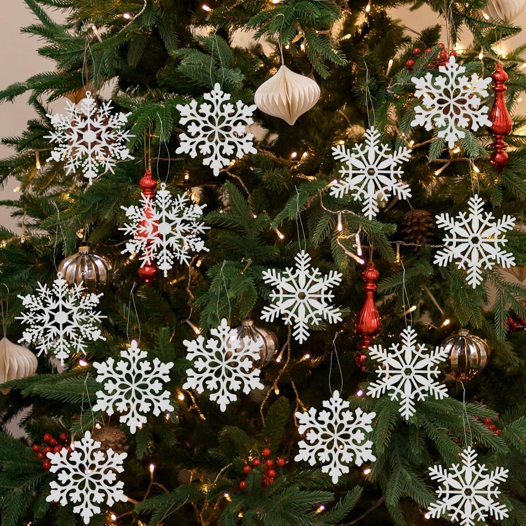 36 Pcs Snowflakes-Christmas Tree Decorations, Winter Crocheted Snowflake Bulk Silver White Hanging Ornaments Snowflake Ornament for Winter Decorations Tree Wall Holiday Party Woven Gift 3 Styles