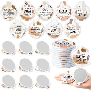 Y1tvei Bible Verse Folding Mirrors - 36Pcs Boho Christian Gifts Bulk Bible Verse Folding Compact Mirrors Inspirational Small Portable Round Pocket Makeup Mirror for Purse Church Party Favors for Women