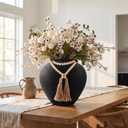 22" H Faux Silk Mums Flower Arrangements in Round Black Vase Home Decor,22Pcs Fake Mums Eucalyptus Wild Flowers Floral With Extra Large Rustic Vase Dining Table Centerpiece Decor (Black Large Round)