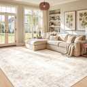 Area Rug 9x12 Vintage Rug: Large Washable Indoor Medallion Rugs Low Pile Distressed Floor Carpet Retro Accent Rug for Living Room Bedroom Kitchen Dining Table Home Office(Retro Beige, 9'x12')