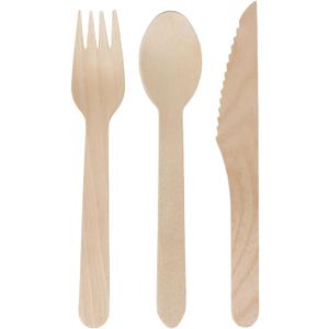 100 Pcs 6 Inch Wood Cutlery (50 Forks, 25 Spoons and 25 Knives)