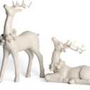 DN DECONATION 2pcs White Christmas Reindeer Statue, Indoor Reindeer Decor, Tabletop Resin Deer Figurine