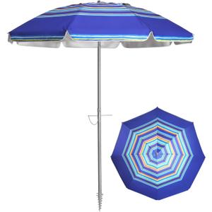 7ft Beach Umbrella with Sand Anchor & Tilt, UPF 50+ Protection Beach Umbrellas for Sand, Beach Umbrellas for Heavy Duty Wind Portable with Carry Bag, for Patio Garden Pool, Dark Blue StripesRandom pattern (Dark Blue Stripes)