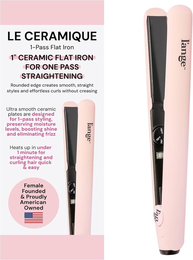 L'ANGE HAIR Le Ceramique 1-Pass Flat Iron Hair Straightener | Fast Heating Ceramic Flat Iron | Best Hot Tools Professional Hair Straightener to Lock in Moisture & Shine | (Blush)