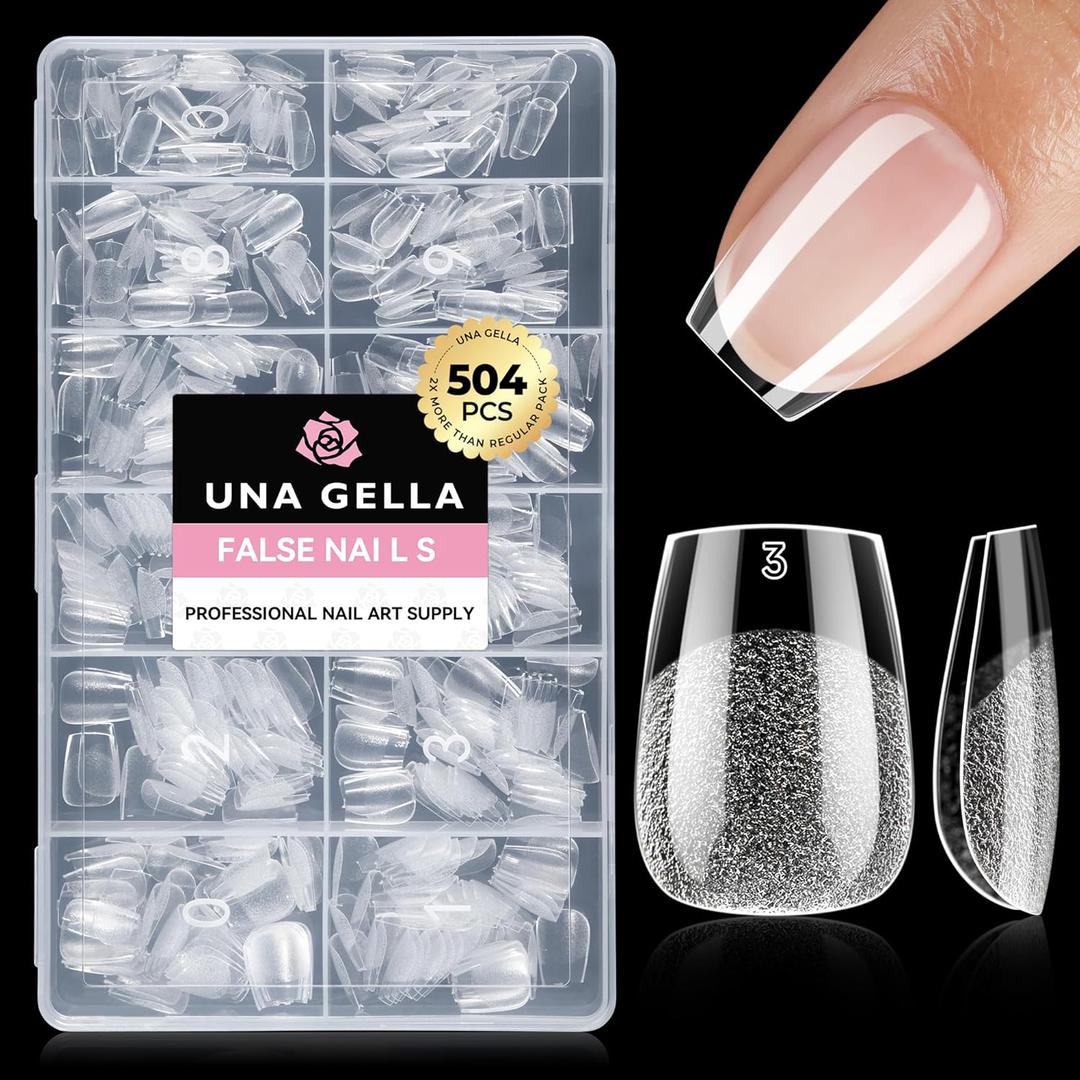 UNA GELLA Extra Short Coffin Nails Tips: 504pcs Pre-etched XS Short Nails, 12 Sizes Clear Coffin Press on Nails Full Cover Gel Tips Acrylic False Fake Nails Extension DIY Salon