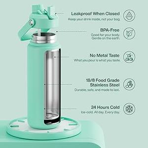 ENCOOL Insulated Water Bottle with Straw Stainless Steel Water Bottle, Leak-Proof, BPA-Free, Double Wall Vacuum Keeps Cold for 24 Hours for Sports, Travel, School (32 oz, Brook Green)