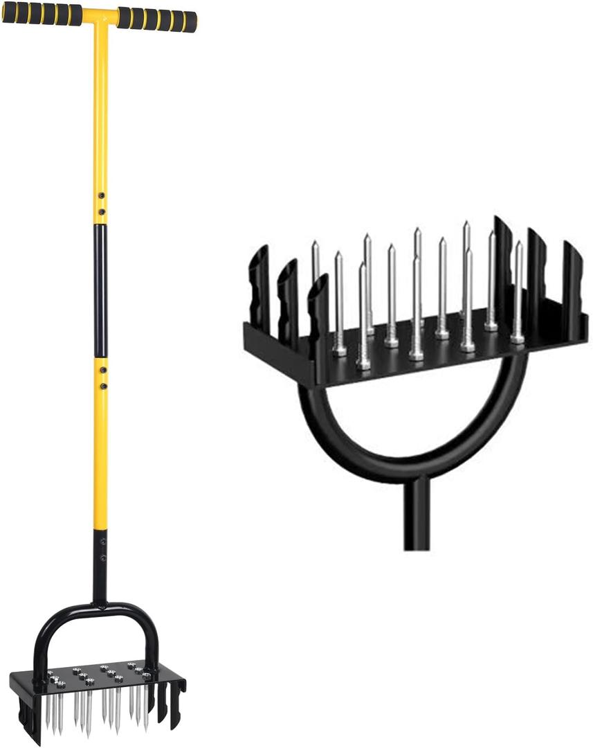Lawn Aerator Spike, 2-in-1 Lawn Core Aerator Lawn Tool, 43 Inch Manual Soil Aerator Grass Aerating Tool Aeration for Yard
