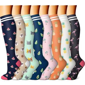 FEYHAY Copper Compression Socks (8 Pairs) 15-20 mmHg Circulation is Best Athletic & Daily for Men & Women, Running, Climbing, Small-Medium