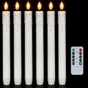 Homemory 6 Pcs Flameless Taper Candles with Remote, Timer, Dimmer, 9.6 Inches Plastic White Led CandleSticks with Flickering Light, Battery Operated Window Candles for Halloween Christmas Decoration