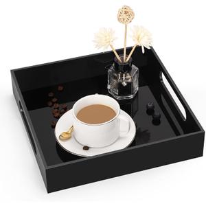 Home Decorative Coffee Table Tray, 10"x10" Elegant Acrylic Serving Trays with Handles Works for Eating, Breakfast, Makeup Drawer Organizer,Bathroom Vanity Table,Ottoman Tray, Black Home Decorative Coffee Table Tray, 10"x10" Elegant Acrylic Serving Trays with Handles Works for Eating, Breakfast, Makeup Drawer Organizer,Bathroom Vanity Table,Ottoman Tray, Black