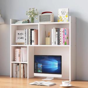 Desk Hutch for Dorm,Wooden Desktop Bookshelf with Storage Display Rack,Freestanding Bookcase for Computer Desk,Desk Top Organizer Shelf for Home Office (White, 31.5″W×7.9″D×35.4″H)