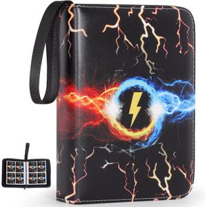 4-Pocket Trading Card Binder Bundle with 50 Sleeves Holds 400 Cards, Zipper Card Holder Album for Game and Sports Cards Collectors - Black