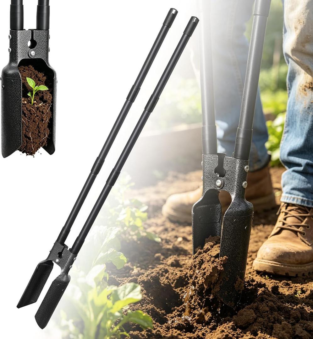 Post Hole Digger Manual, 57" Fence Post Digger with Carbon Steel Blades, Adjustable Long-Handle Plant Hole Digging Tool, Garden Hole Digger, Trench Digger for Fences, Plants & Soil