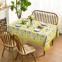 Horaldaily Summer Tablecloth 6060 Inch Square, Lemons Jasmine Leaves Blue Yellow Washable Seasonal Table Cover for Party Picnic Dinner Decor