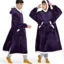 Bedsure Wearable Blanket Hoodie, Long Hooded Blanket Sweatshirt as Christmas Birthday Gifts for Men, Cozy Sherpa Hoodie for Adult, Oversize, Dark Purple