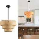 18.12 Inch Bamboo Pendant Light 3-Tier Hand Woven Rattan Pedant Light for Kitchen Dining Room Bedroom Living Room Kitchen Island Coastal Pendant Light, 18 inch-3 Layer