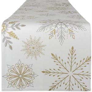 DII Holiday Dining Table Linen Sparkle Metallic Kitchen Dcor, Table Runner, 14x108, Snowflakes Print