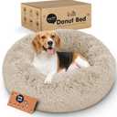 Donut Dog Bed - Premium Comfort for Anxiety Relief - Fluffy & Calming Design with Ultra-Plush Support | Cozy Round Dog Bed with Super Soft Circle Style (Beige, Medium)