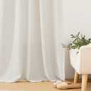 RYB HOME Linen Sheer Curtains - Flax Linen Woven Privacy Semi Sheer Drapes Light Filtering Glare Control Short Small Window Curtains for Kitchen Closet Cafe, W 52 x L 45 Inches, 2 Panels